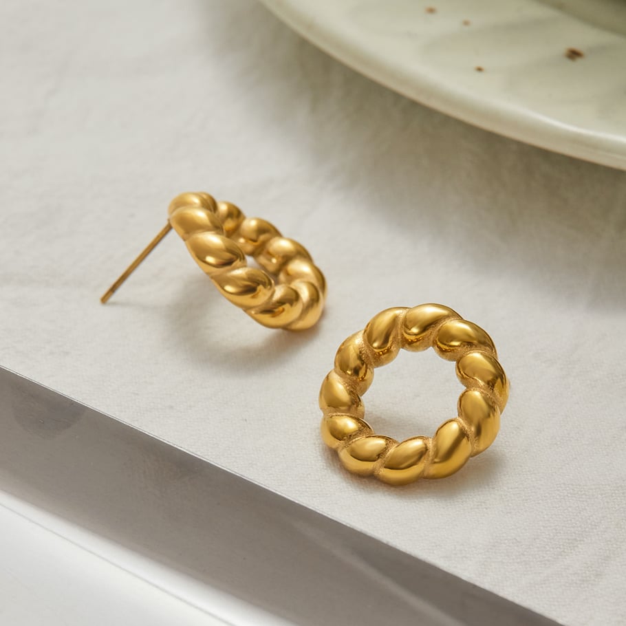 1 Pair Simple Twisted Knot Stainless Steel Gold Color Women's Stud Earrings Picture6