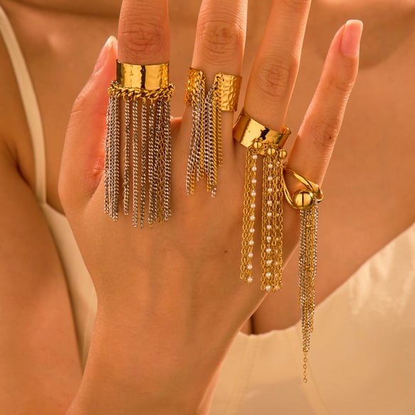 1 Pair Simple Series Daily Tassel Stainless Steel Women's Adjustable Rings 2