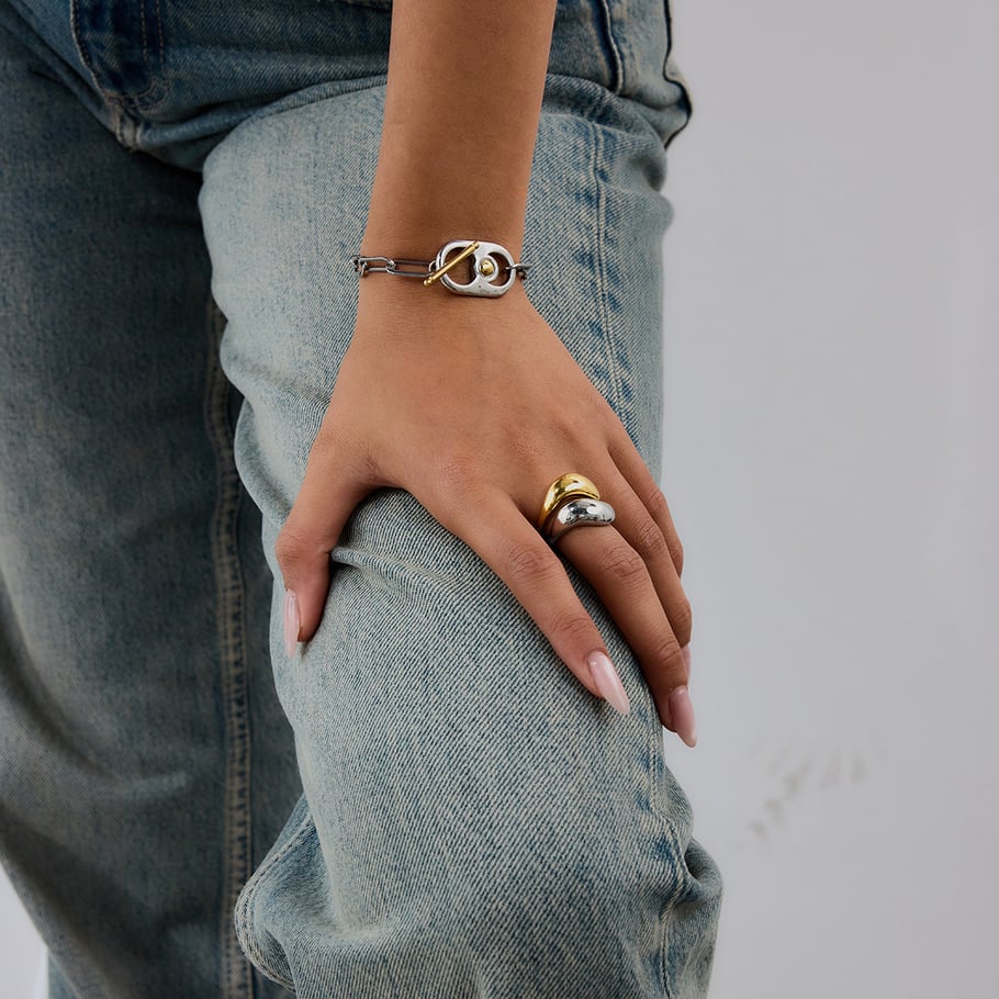 1 Stück moderne ovale Damen-Kettenarmbänder aus Edelstahl in Goldfarbe Bild6