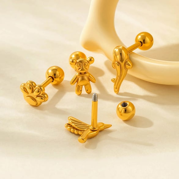 1 pezzo di orecchini piercing in acciaio inossidabile color oro