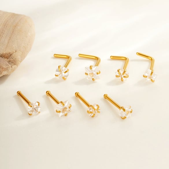 1 Piece Fashionable Heart Stainless Steel Gold Color Zircon Women's Nose Stud
