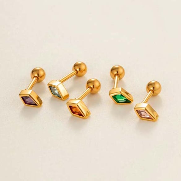1 Piece Daily Rhombus Copper Gold Color Zircon Women's Piercings Earrings 2