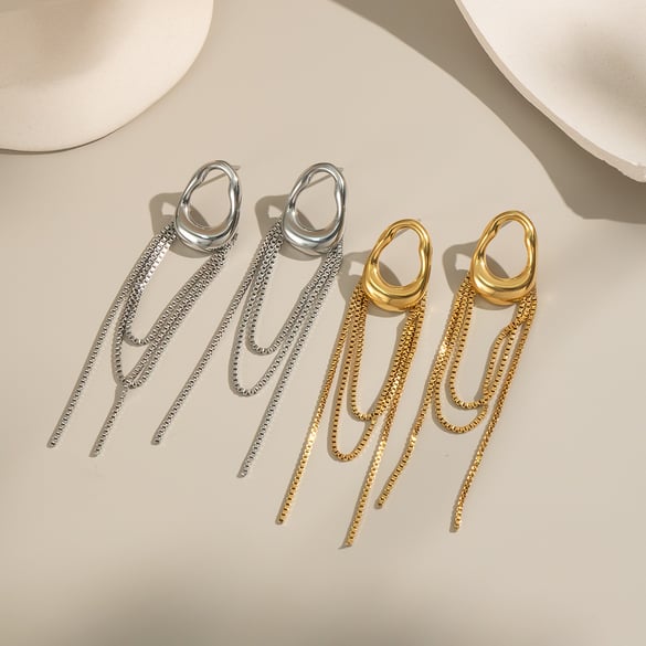 1 Pair Tassels Gold Color Dangle Earrings