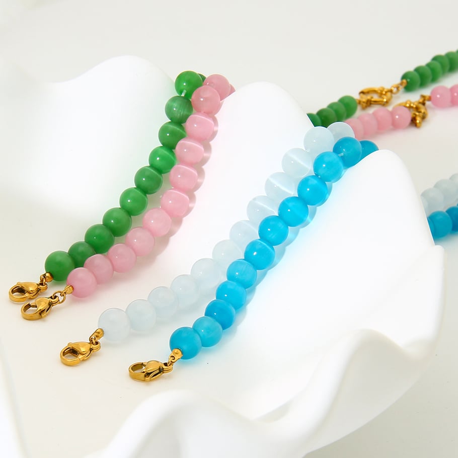 Simple Series Daily Geometric Glass Gold Color Women's Beaded Necklaces h5Picture4