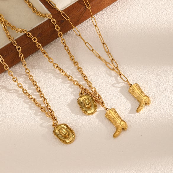 1 Piece Boot Stainless Steel Gold Color Pendant Necklace 2