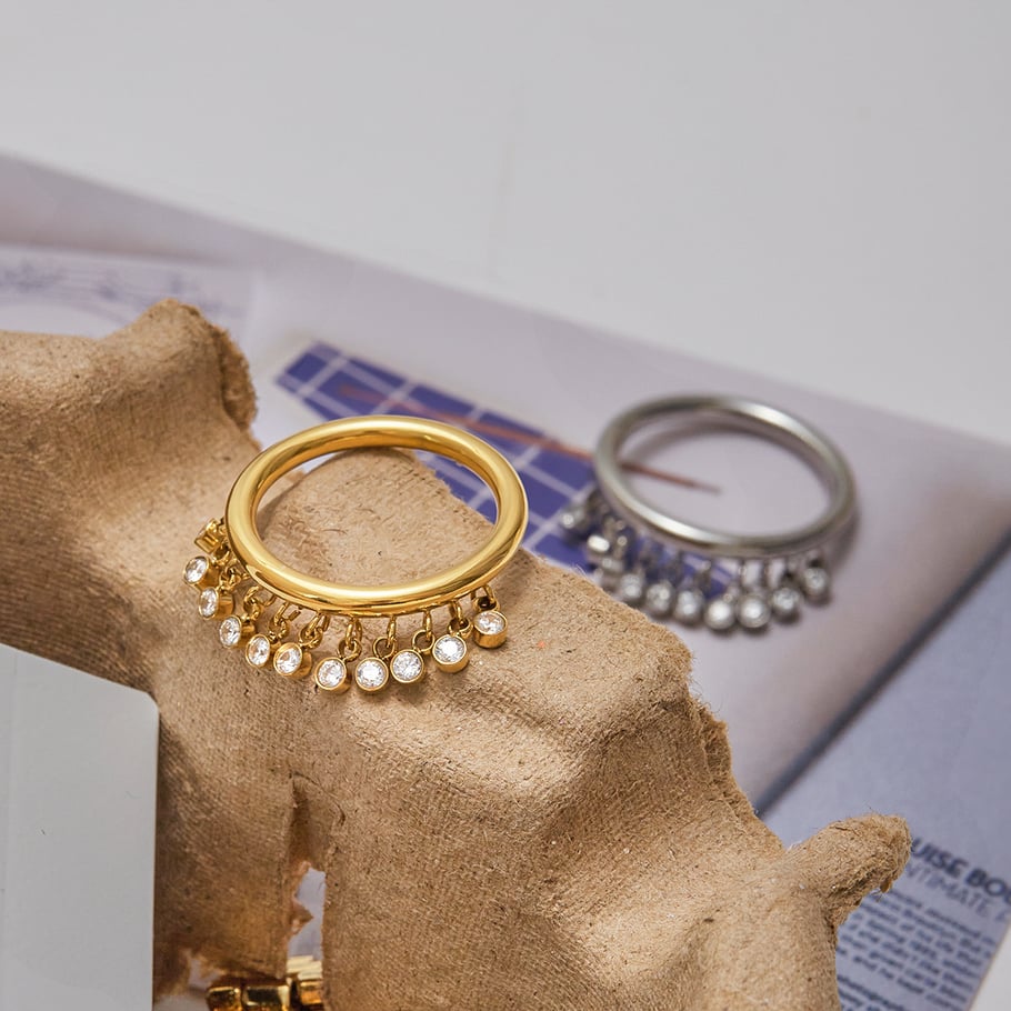 1 stuk luxe serie origineel ontwerp kwast roestvrij staal goudkleurige dames edelsteen ringen Afbeelding3
