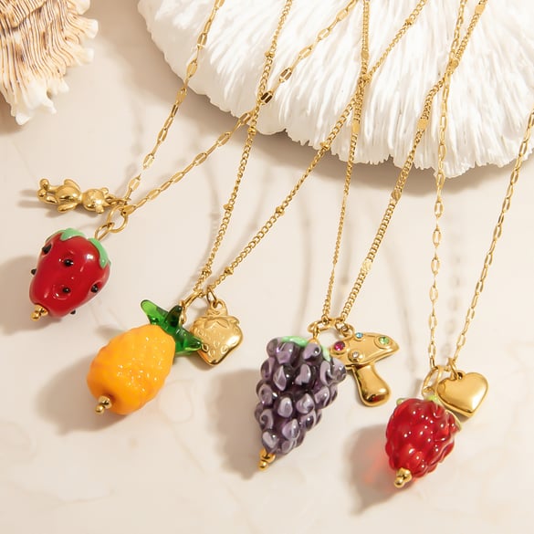 1 Piece Fruit Stainless Steel Gold Color Pendant Necklace 2