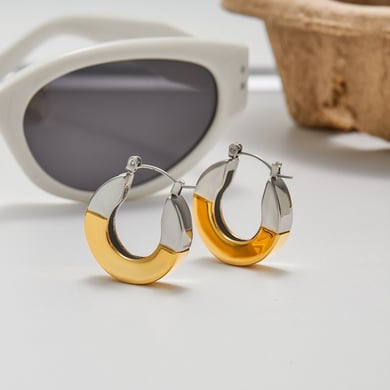 1 paire de boucles d&#39;oreilles créoles géométriques modernes en acier inoxydable couleur or pour femme h5 Image5