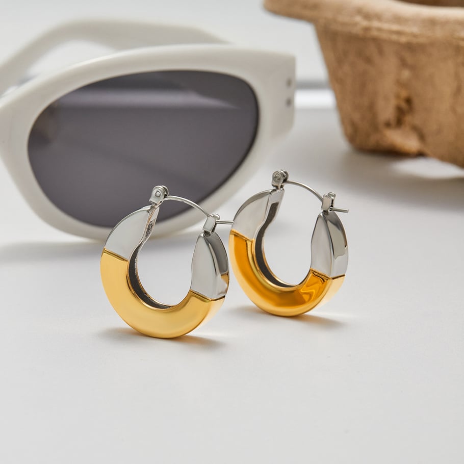 1 paire de boucles d&#39;oreilles créoles géométriques modernes en acier inoxydable couleur or pour femme Image5