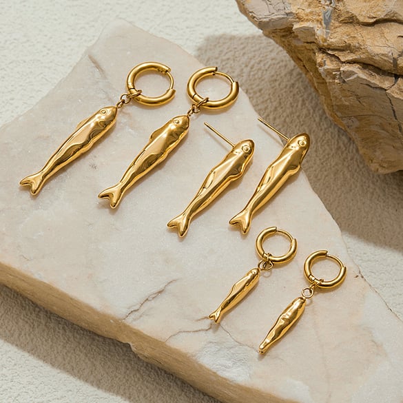 1 Paar Sommerfisch-Creolen aus Edelstahl in Goldfarbe für Damen