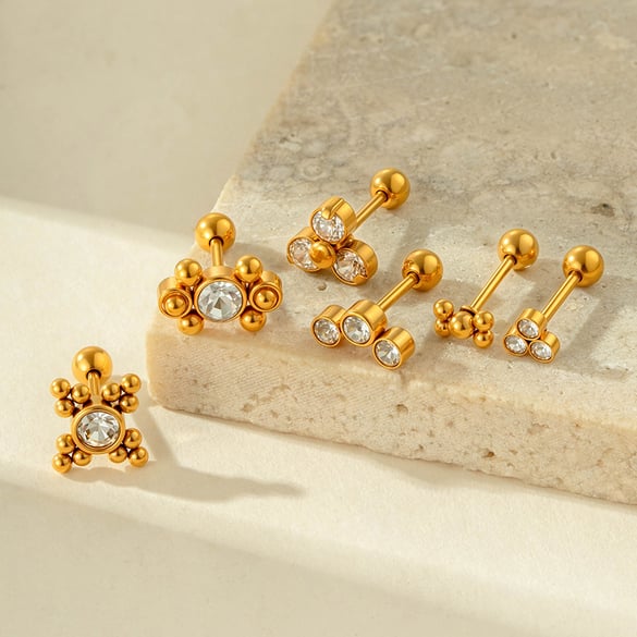 1 Piece Simple Annular Stainless Steel Gold Color Zircon Women's Piercings Earrings 2