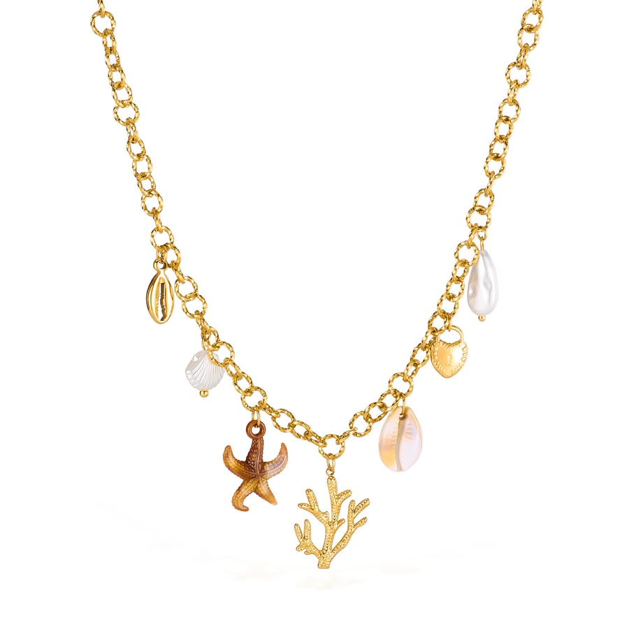 1 pezzo di collana con ciondolo da donna in acciaio inossidabile color oro con organismo oceanico 