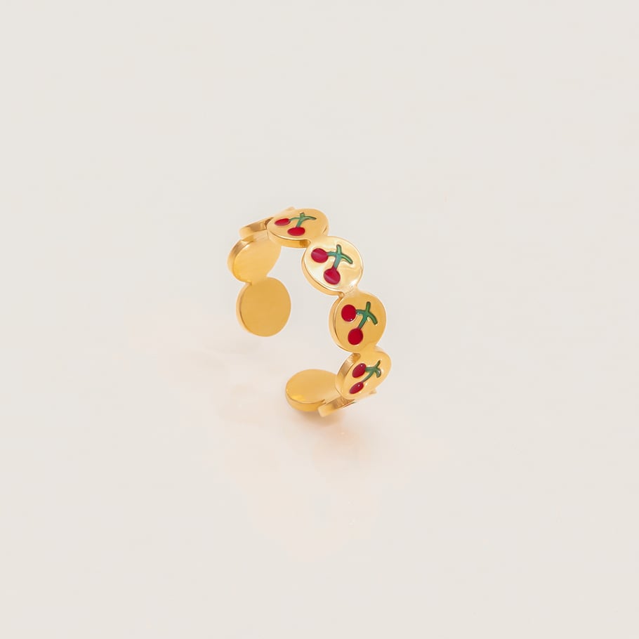 Bague de déclaration en acier inoxydable couleur or cerise 1 pièce Image6