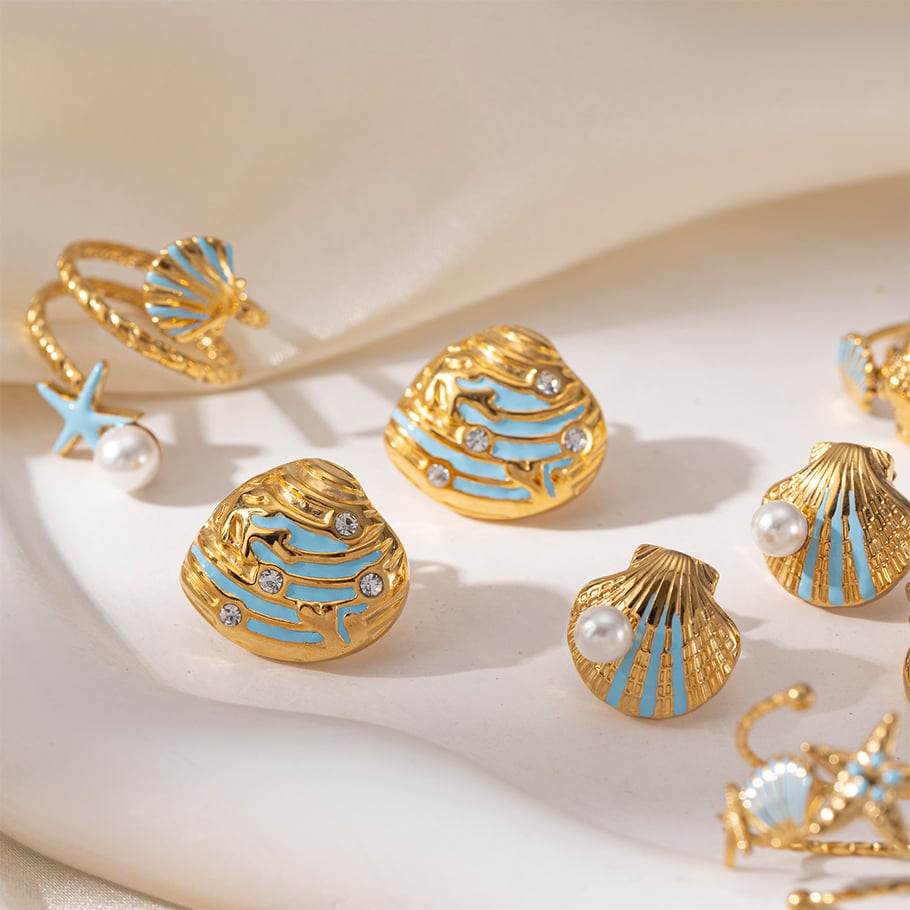 1 Piece Oceanic Stainless Steel Gold Color Statement Ring Picture4