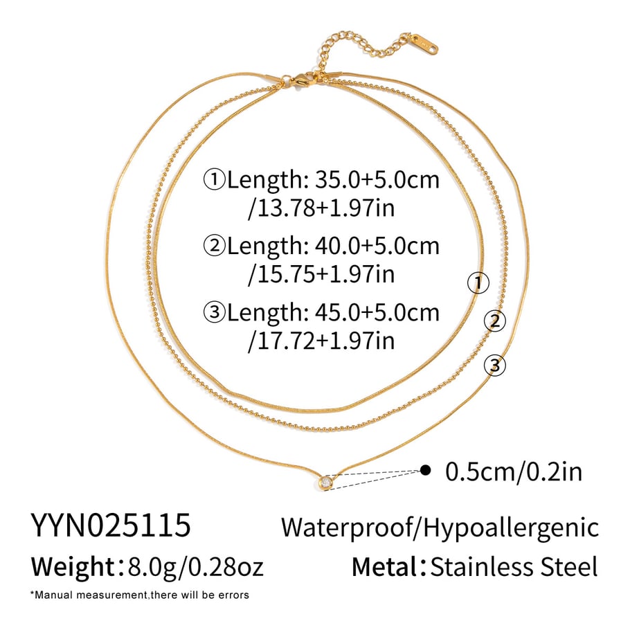 Collana a strati in zircone color oro, 1 pezzo, semplice, in acciaio inossidabile 