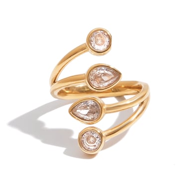 1 Stück luxuriöse Tropfen-Edelstahlringe in Goldfarbe für Damen h5 
