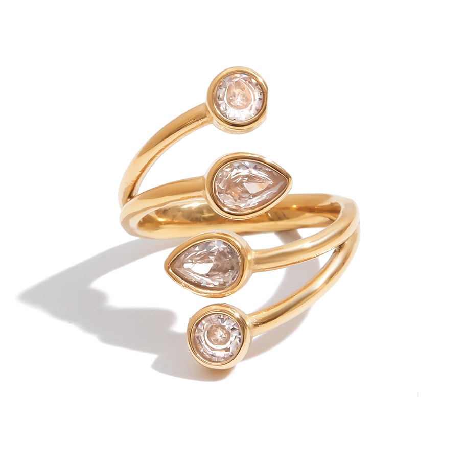 1 Stück luxuriöse Tropfen-Edelstahlringe in Goldfarbe für Damen 