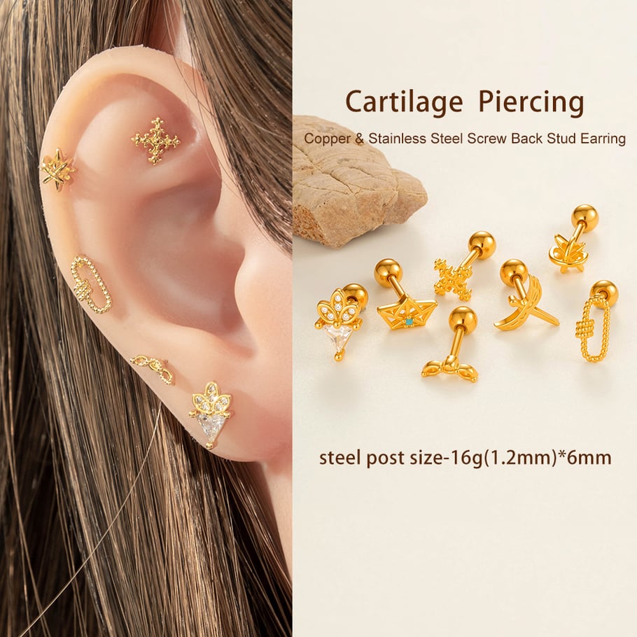 1 Piece Lustrous Cross Copper Gold Color Zircon Women's Piercings Earrings Picture5