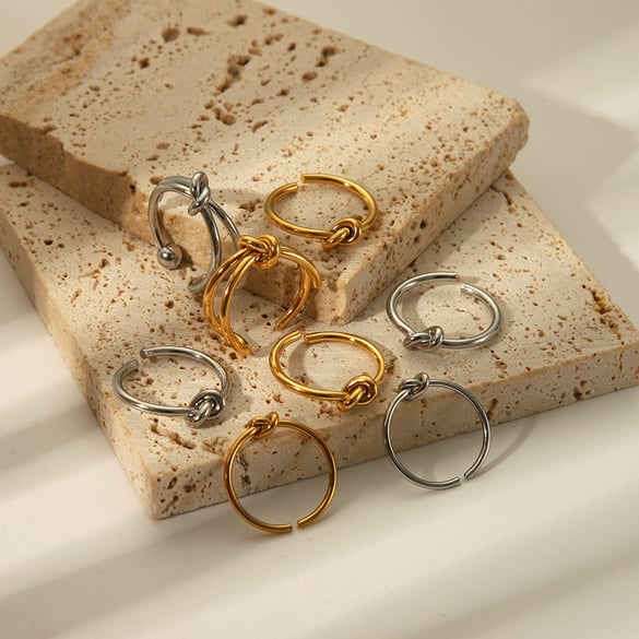 1 Piece Simple Knot Stainless Steel Gold Color Adjustable Ring 2