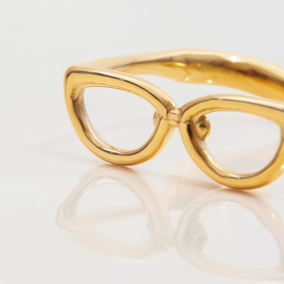 1 pièce de bagues de déclaration en acier inoxydable couleur or en forme de lunettes de personnalité Image6