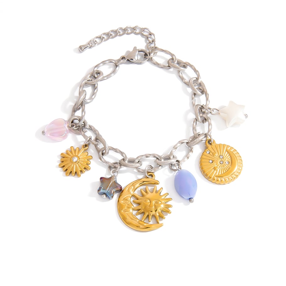 1 Piece Moon Stainless Steel Mixed Color Charm Bracelet 