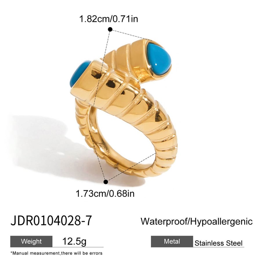 Bague luxueuse en acier inoxydable couleur or avec motif turquoise torsadé Image2