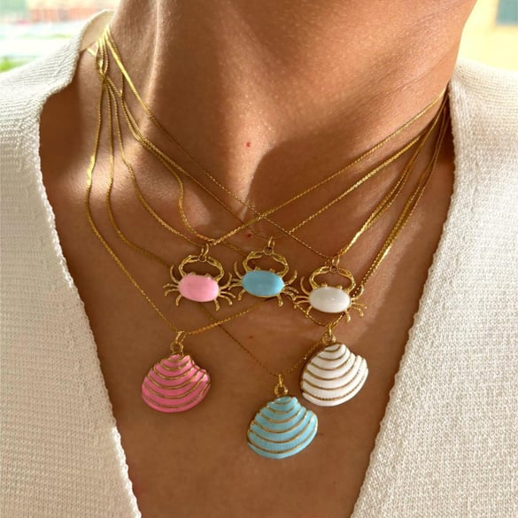 1 Piece Enamel Crab Stainless Steel Gold Color Pendant Necklace 2