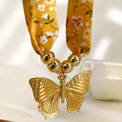 Collana con ciondolo a forma di farfalla in acciaio inossidabile color oro, 1 pezzo h5 Immagine4