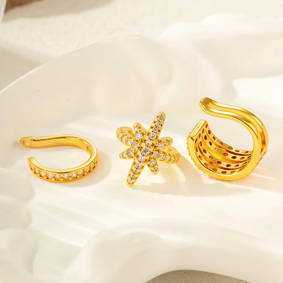 1 Paar Simple Series Einfache geometrische Kupfer Gold Farbe Zirkon Damen Clip-On Ohrringe Bild3
