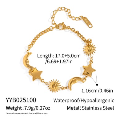 1 Piece Moon Stainless Steel Gold Color Charm Bracelet h5 