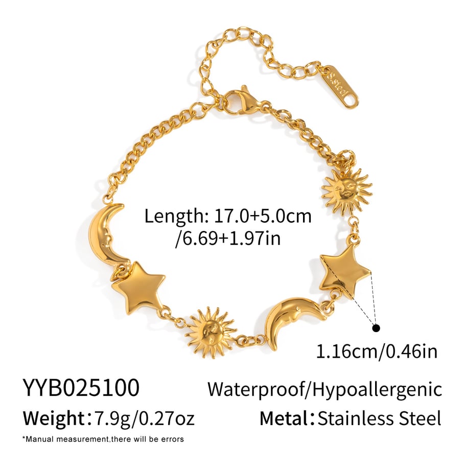 1 Piece Moon Stainless Steel Gold Color Charm Bracelet 
