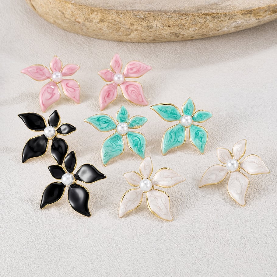 1 Paar polychrome Blumen-Ohrstecker aus Edelstahl in Goldfarbe für Damen h5Bild4