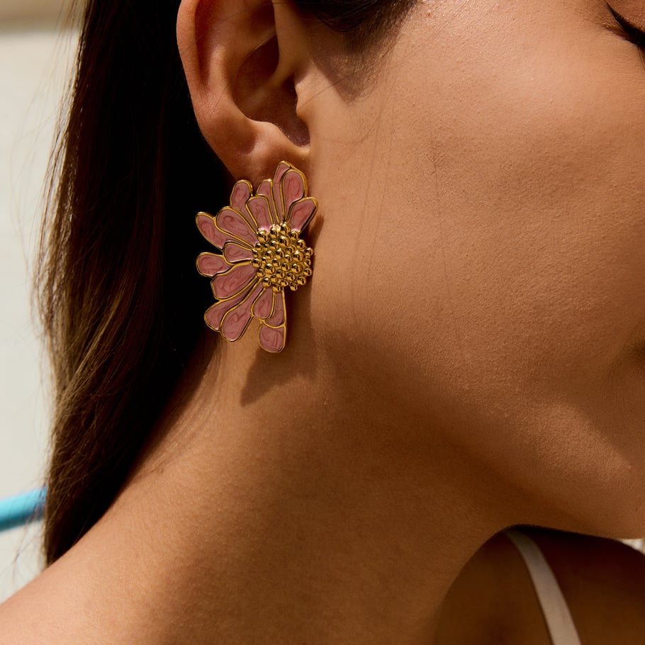 1 Paar bunte Serie süße Blume Edelstahl Gold Farbe Damen Ohrstecker Bild4
