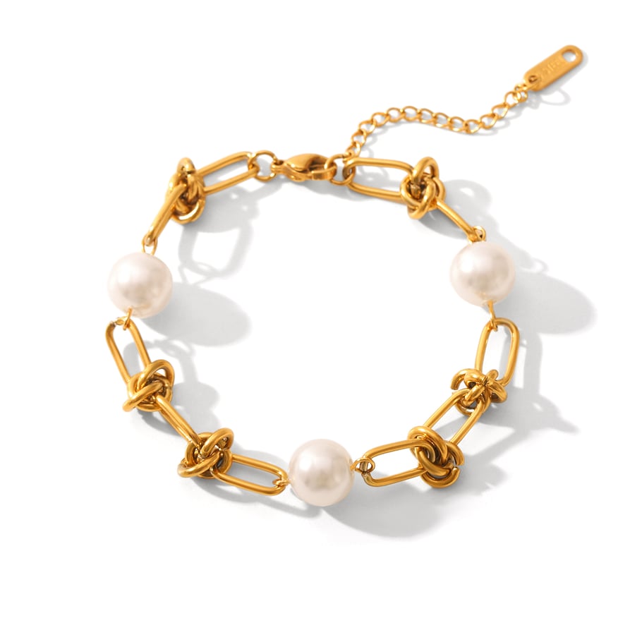 1 Paar Simple Series Daily Beads Edelstahl Goldfarben Perlen Damen Perlenarmbänder 