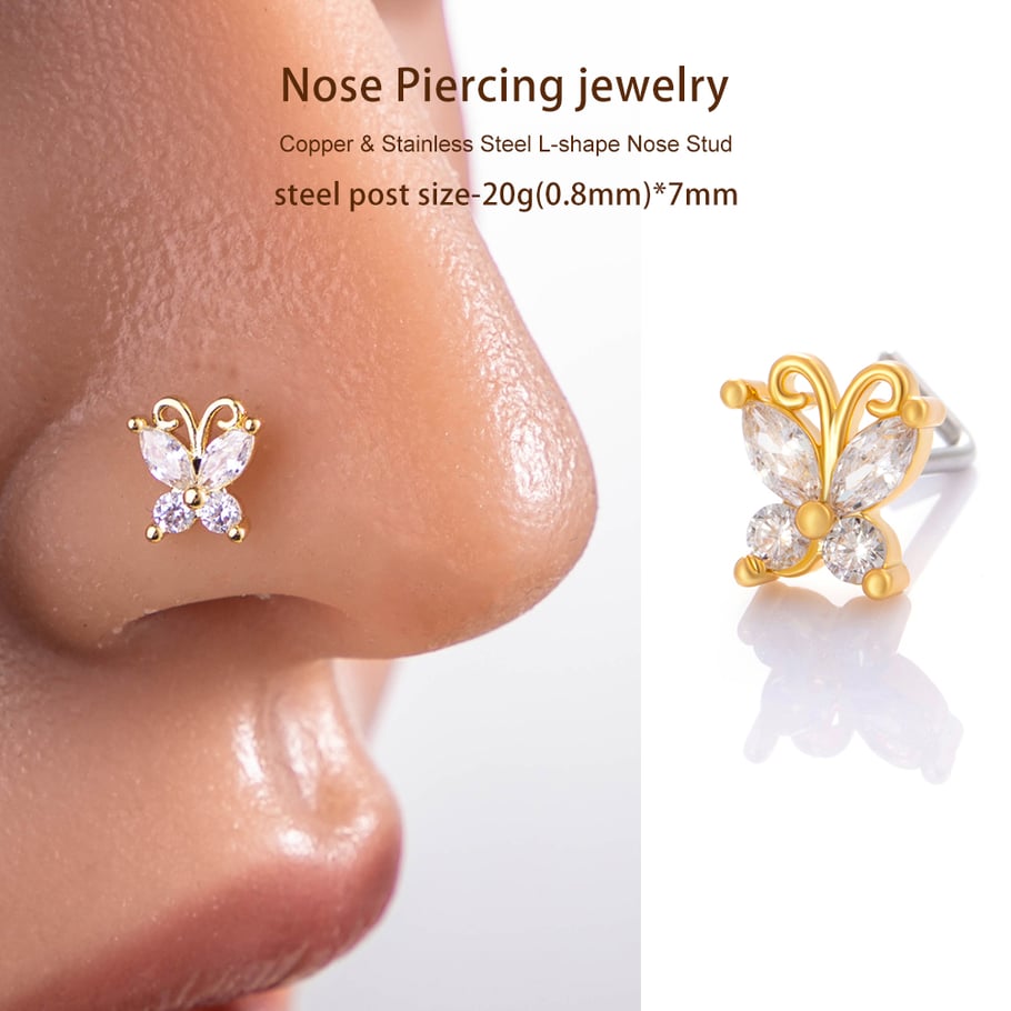 1 piercing para la nariz con circonita color cobre y dorado. Imagen4