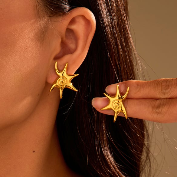 Romantic Vacation Cartoon Stainless Steel Gold Color Women's Stud Earrings 2