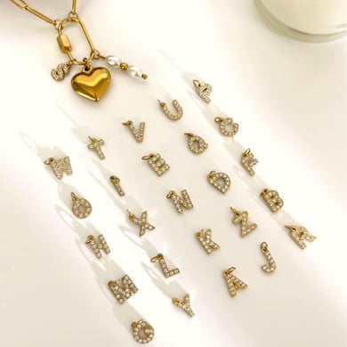 Collana con ciondolo a forma di lettera in acciaio inossidabile color oro con strass, 1 pezzo h5 Immagine2