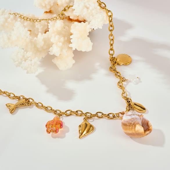 1 Piece Vacation Conch Stainless Steel Gold Color Women's Pendant Necklaces 2