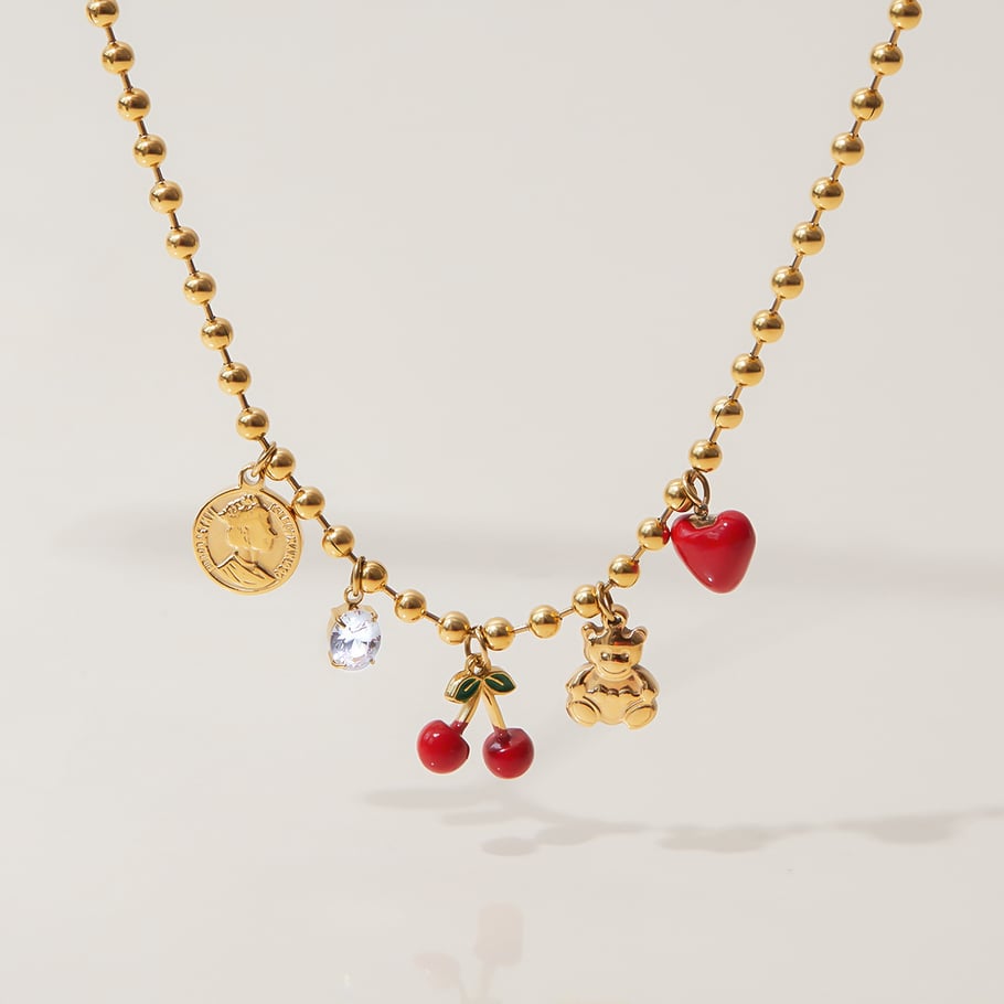 1 Piece Natural Cherry Stainless Steel Gold Color Women's Pendant Necklaces Picture7