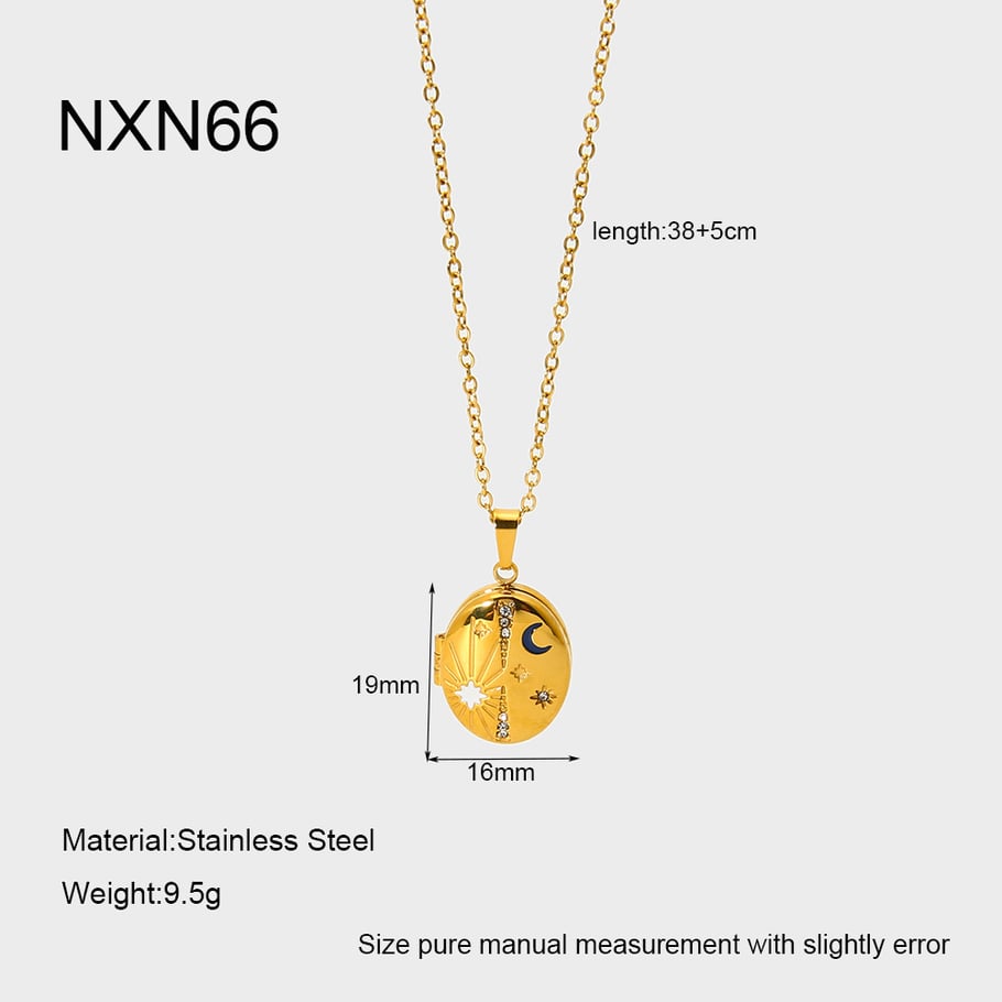 Retro Sun/Moon Stainless Steel Gold Color Pendant Necklaces