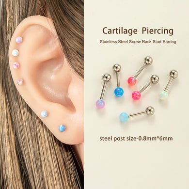 Boucles d&#39;oreilles simples rondes en acier inoxydable avec opale pour femme, 1 pièce h5 Image4