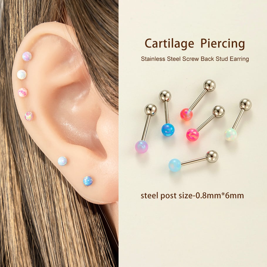 Boucles d&#39;oreilles simples rondes en acier inoxydable avec opale pour femme, 1 pièce Image4