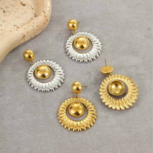 Luxuriöse Serie Elegante geometrische Edelstahl-Ohrhänger für Damen 2