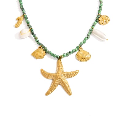 Collares colgantes de acero inoxidable color dorado con diseño de tortuga de vacaciones para mujer h5 Imagen6