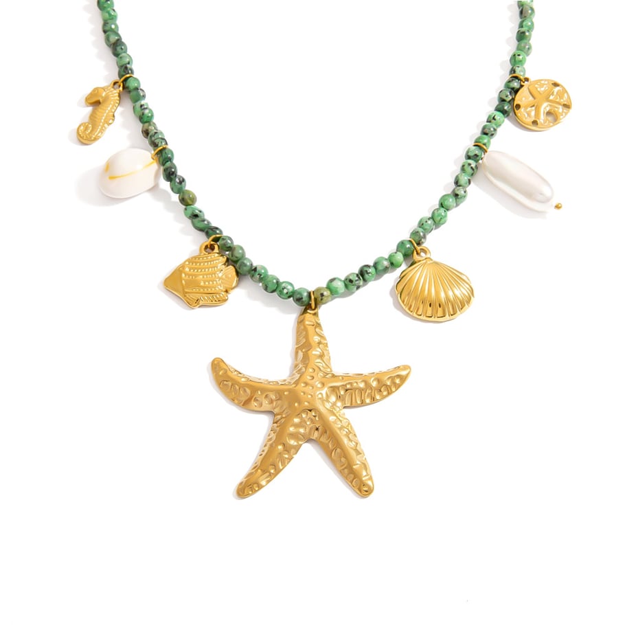 Collares colgantes de acero inoxidable color dorado con diseño de tortuga de vacaciones para mujer Imagen6