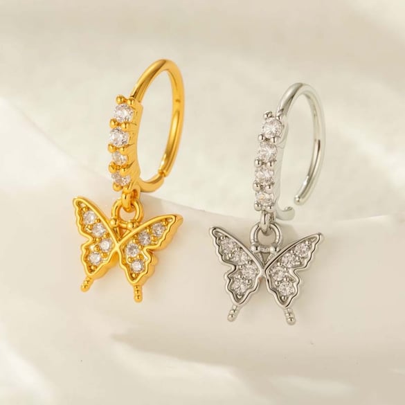 1 Piece Butterfly Copper Gold Color Zircon  Nose Stud
