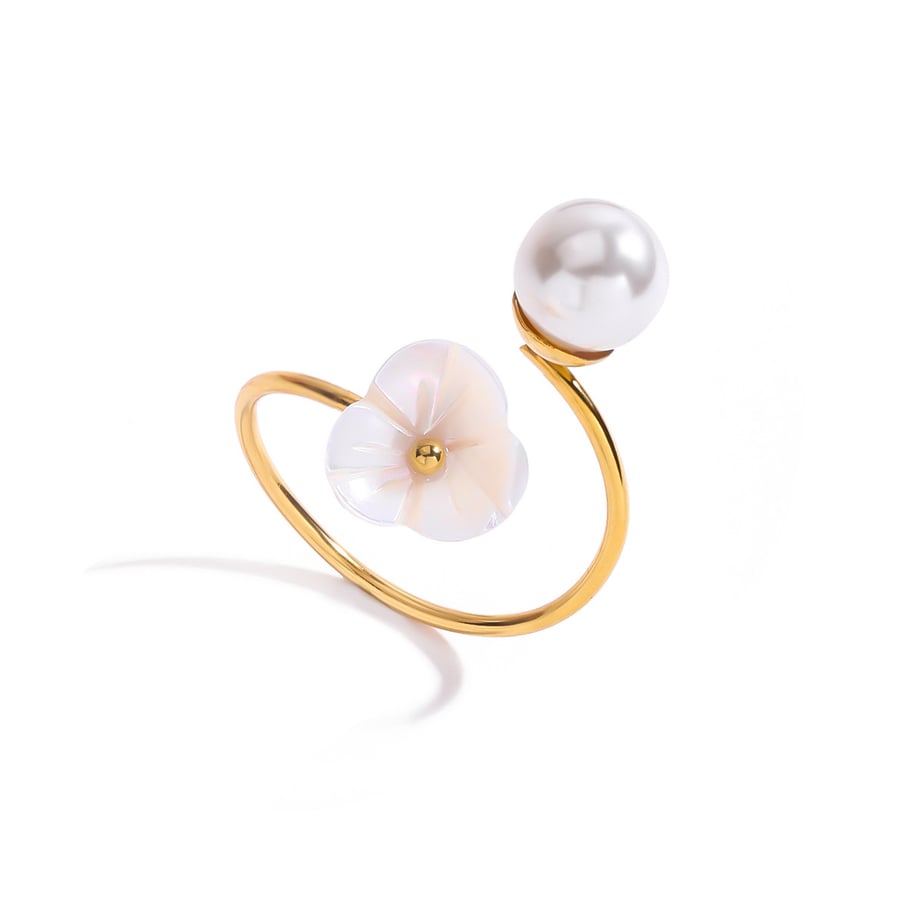1 Piece Lustrous Shell Flower Stainless Steel Gold Color Women's Gemstone Rings 