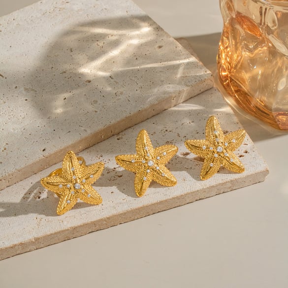 Seestern-Ohrring-Set aus Edelstahl in Goldfarbe 2