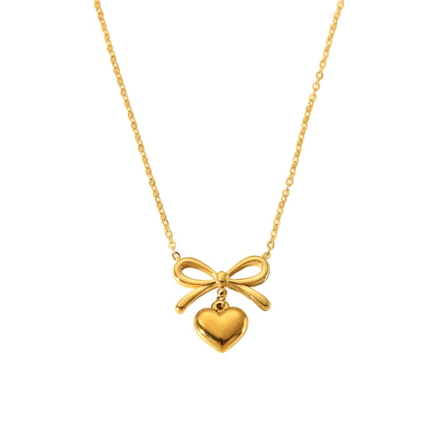 Collares colgantes de acero inoxidable color dorado con forma de corazón para mujer Imagen4