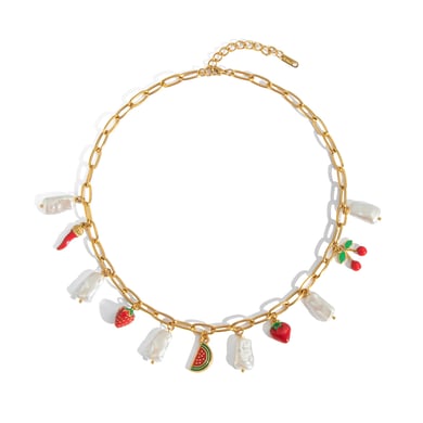 Collier avec pendentif en forme de fruit sucré en acier inoxydable couleur or, 1 pièce h5 Image5